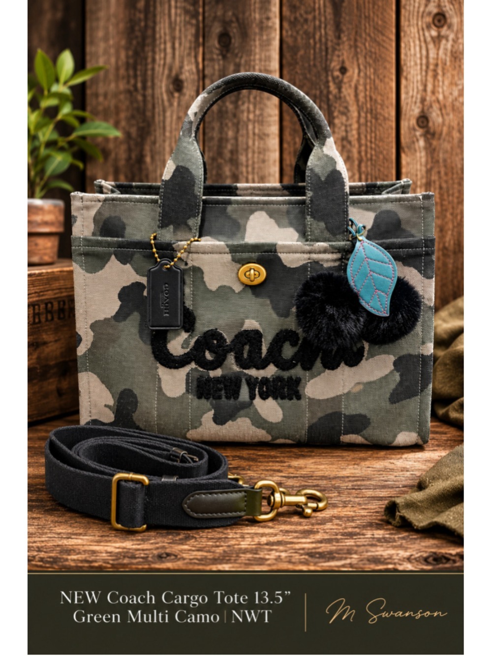 NEW Coach Standard Cargo Tote in Green Multi Camo Canvas CY845 NWT